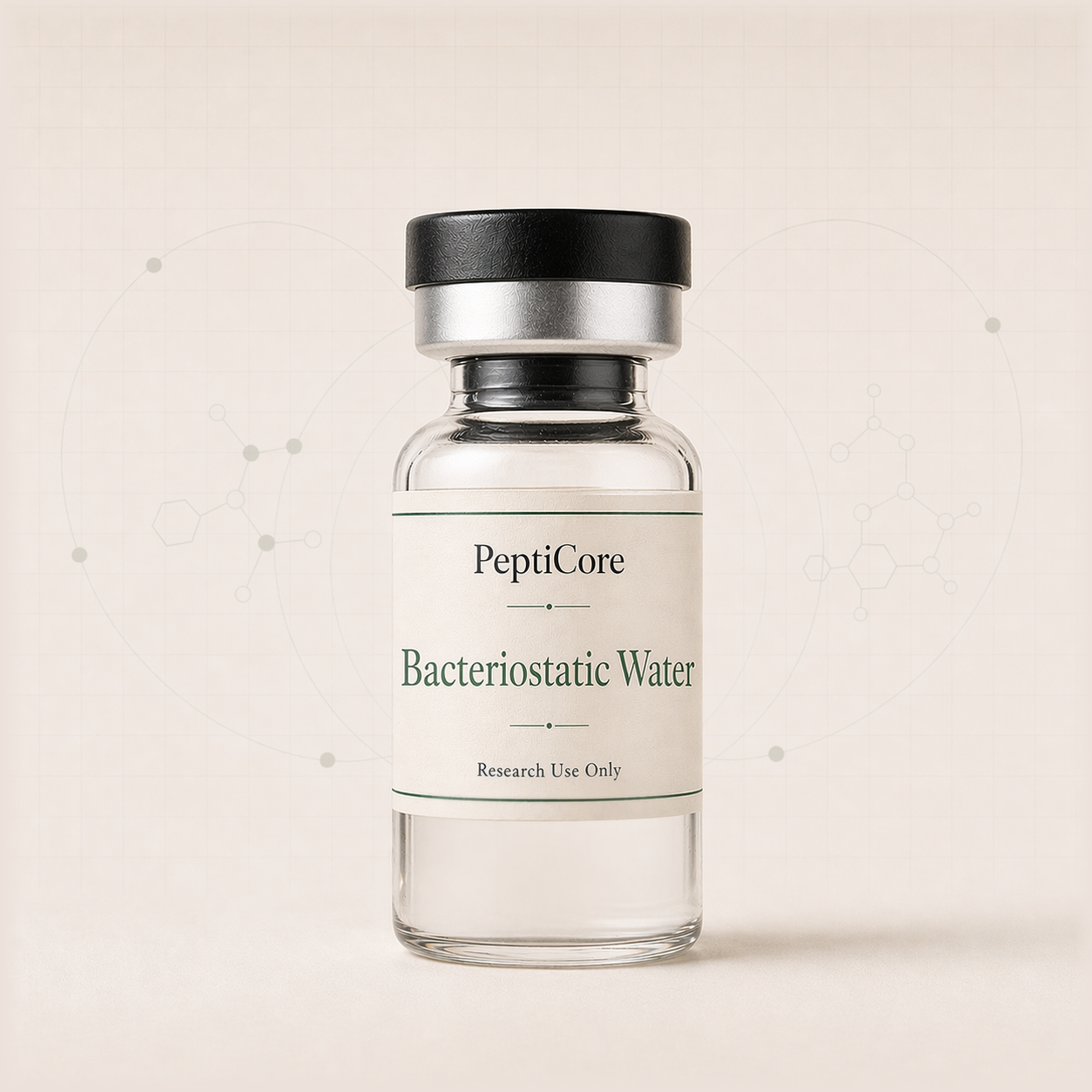 Bacteriostatic Water research-use peptide vial from PeptiCore
