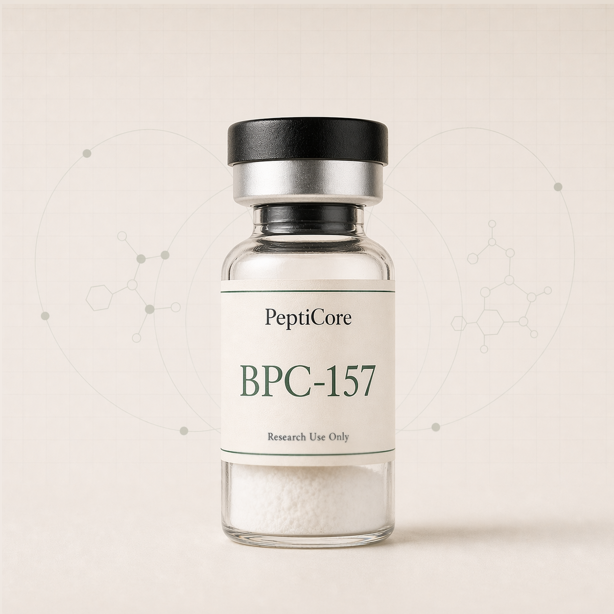 BPC-157 research-use peptide vial from PeptiCore