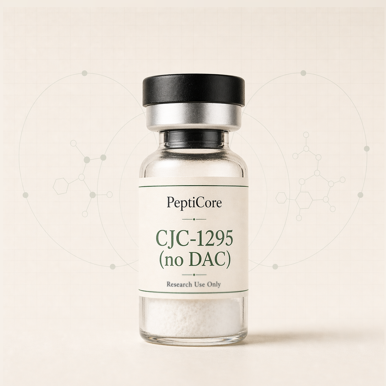 CJC-1295 (no DAC) research-use peptide vial from PeptiCore