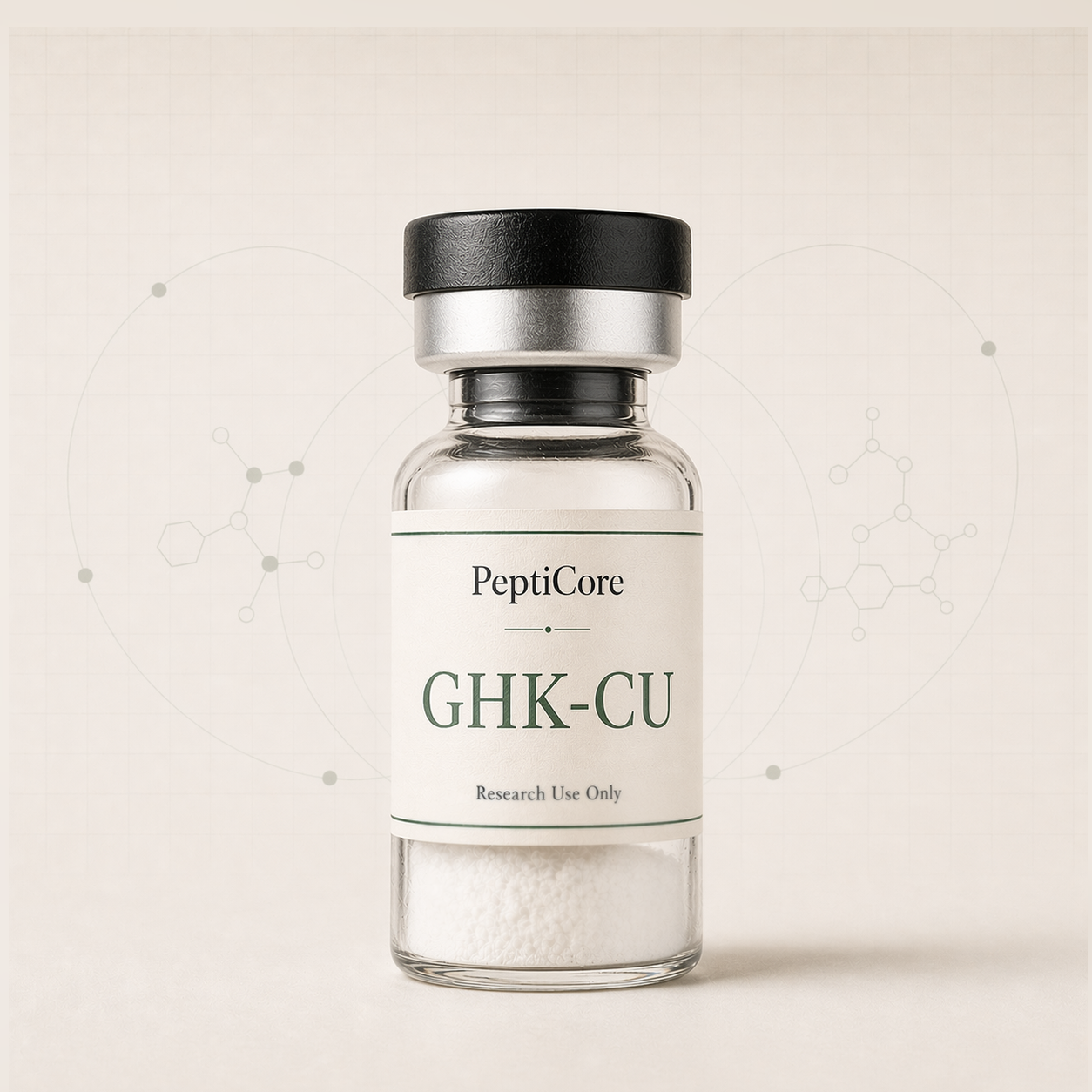 GHK-CU research-use peptide vial from PeptiCore