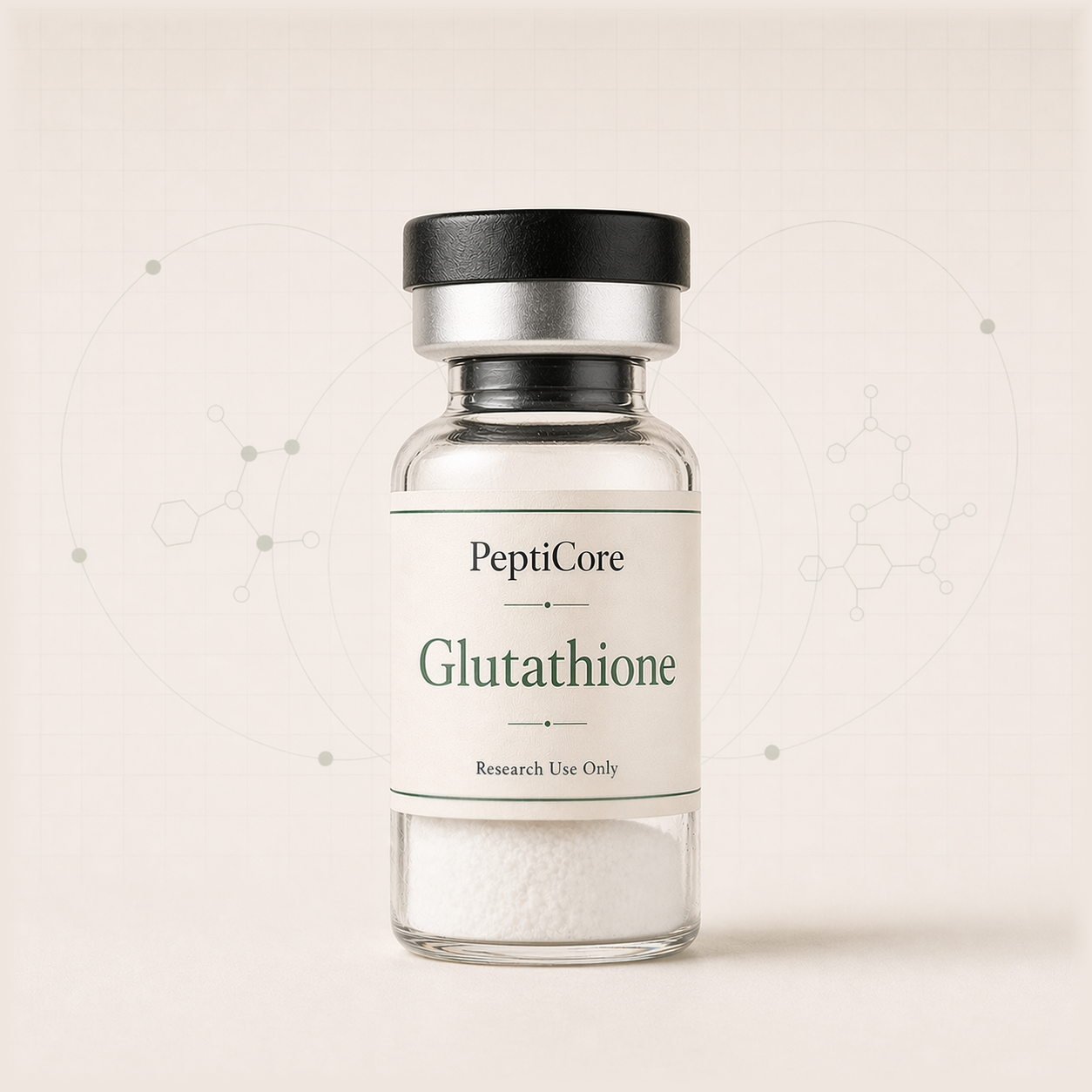 Glutathione research-use peptide vial from PeptiCore