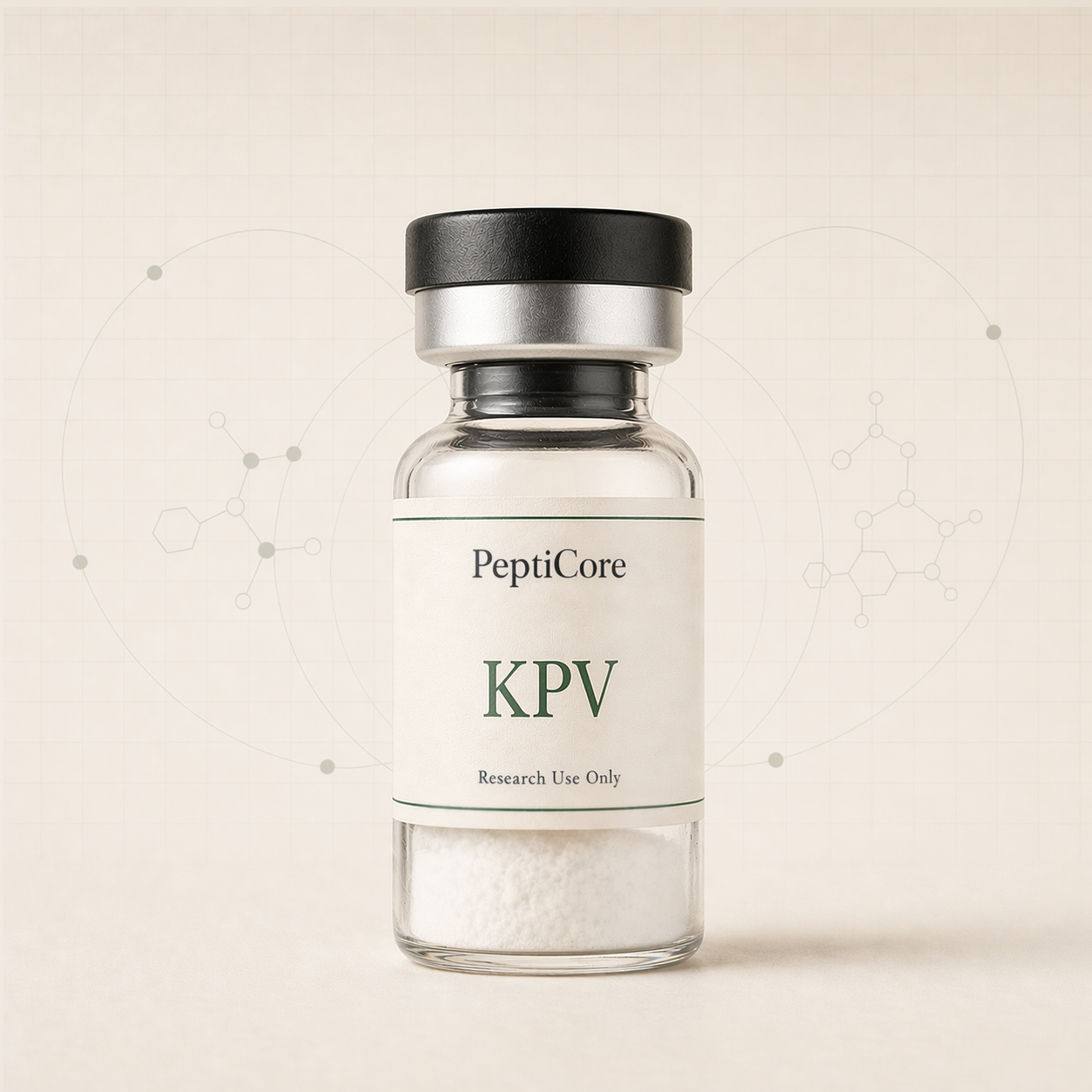 KPV research-use peptide vial from PeptiCore