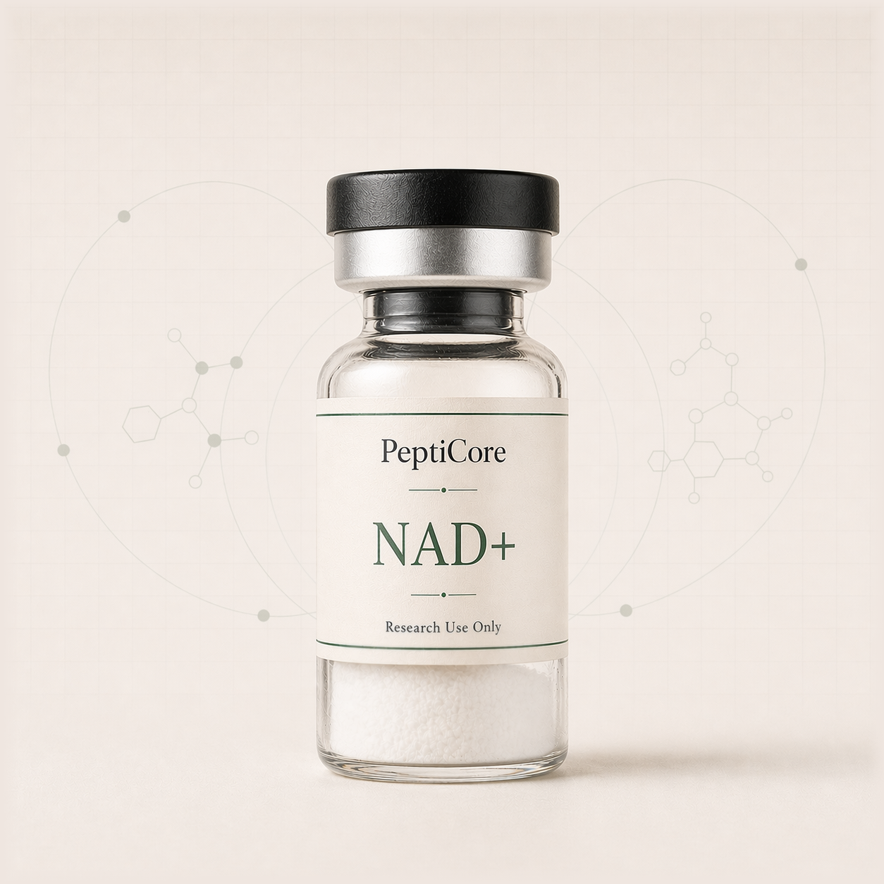 NAD+ research-use peptide vial from PeptiCore
