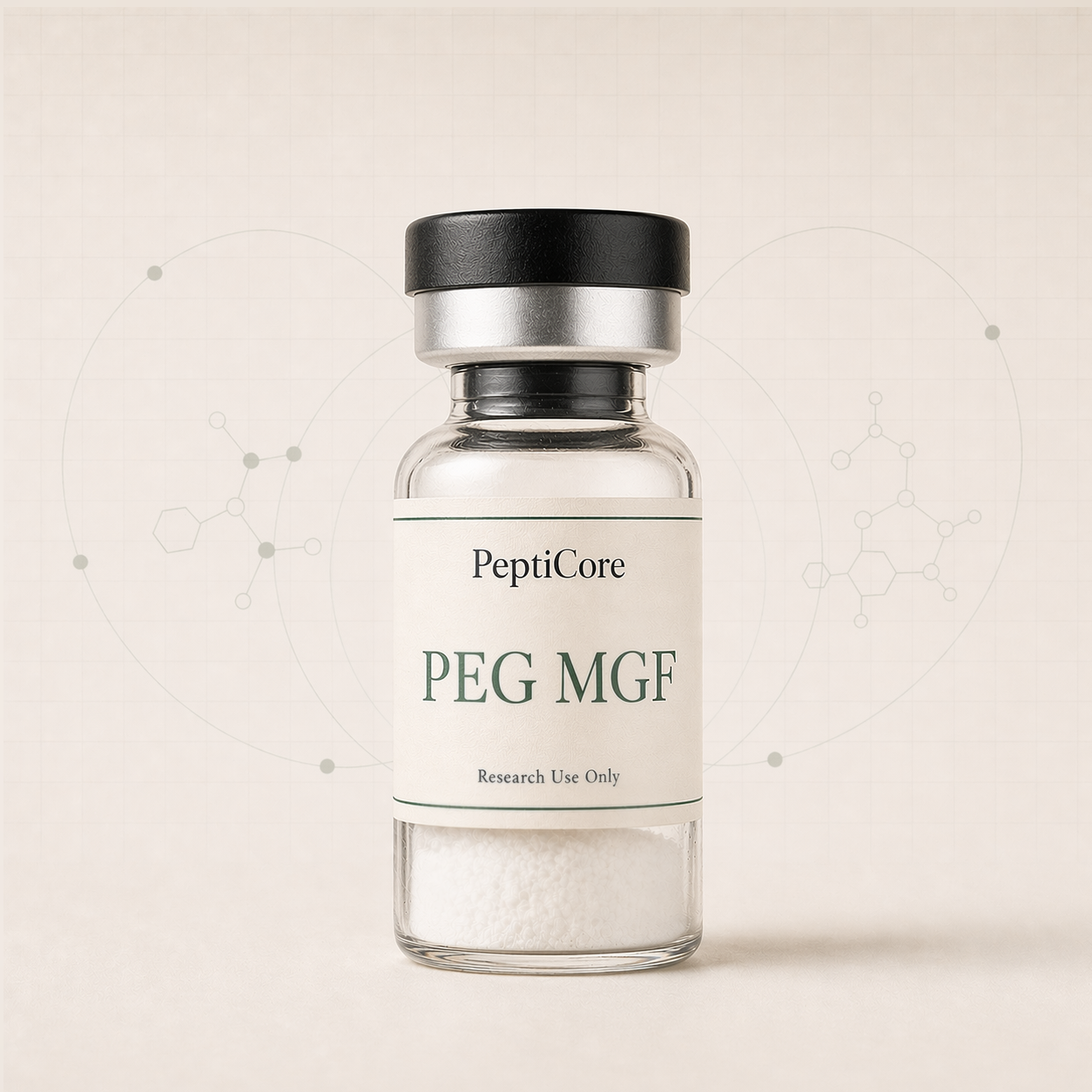 PEG MGF research-use peptide vial from PeptiCore