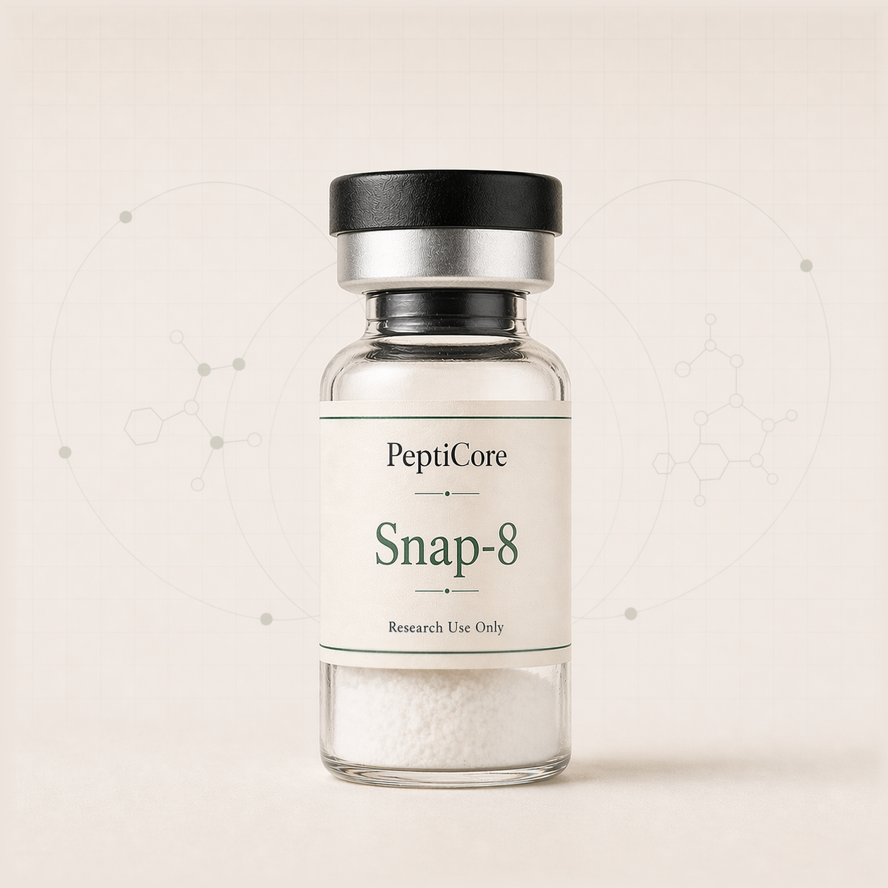 Snap-8 research-use peptide vial from PeptiCore