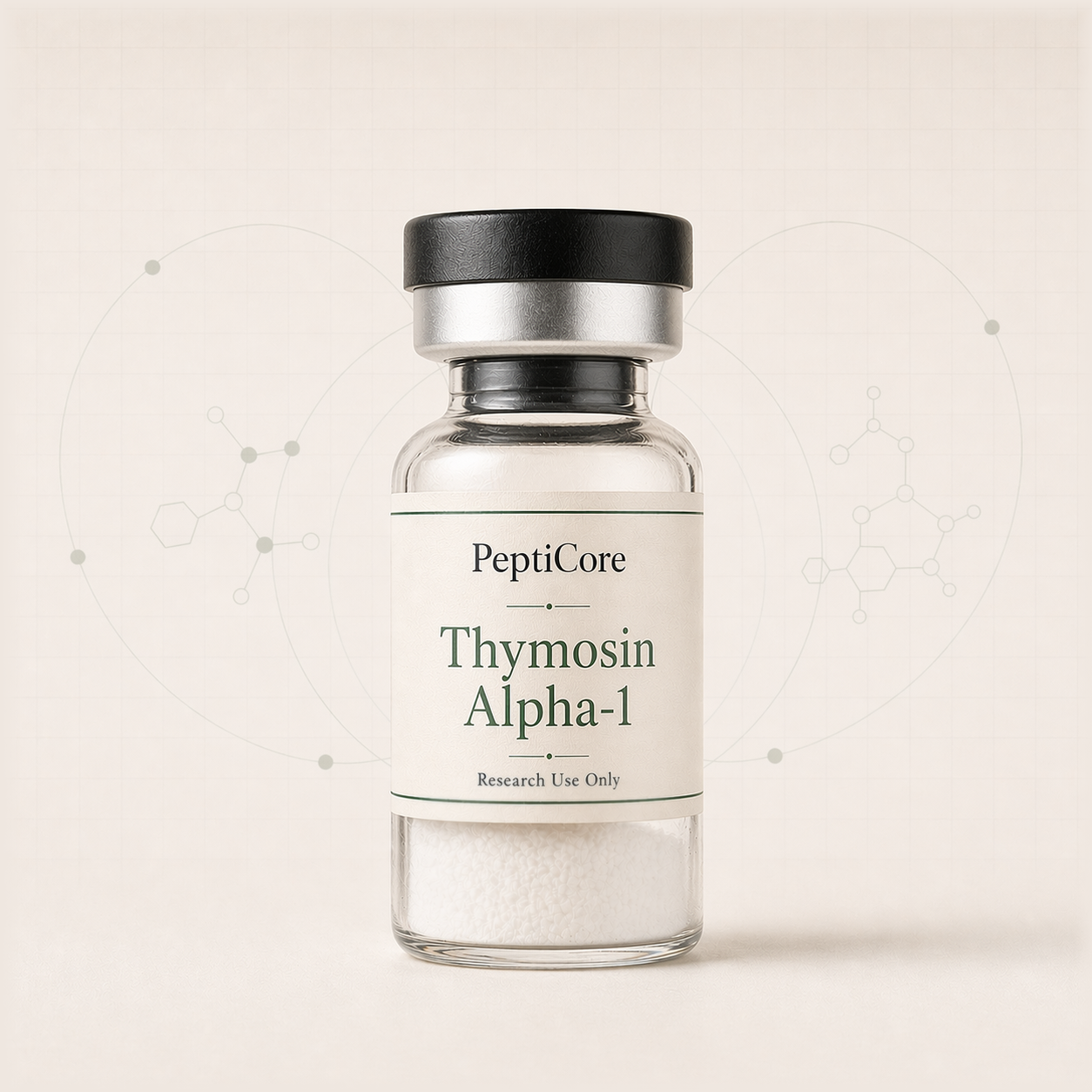 Thymosin Alpha-1 research-use peptide vial from PeptiCore